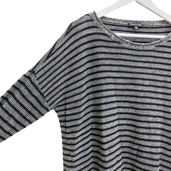 Eileen Fisher Size M Black Striped Wool-Linen Knit Relaxed Fit Lagenlook Sweater - Picture 2 of 7